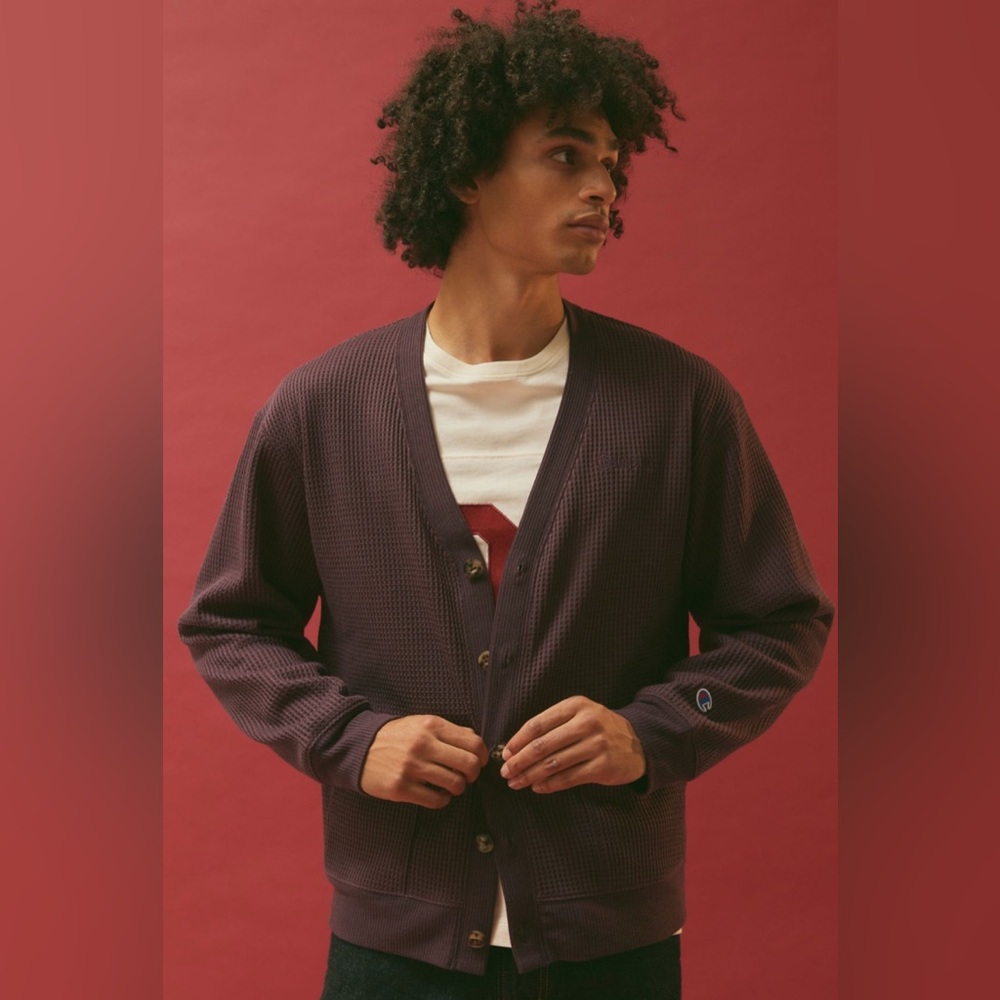 Champion UO Exclusive Thermal Cardigan-Plum